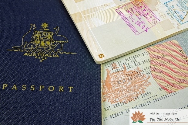 australian passport and immigration visa with customs stamp