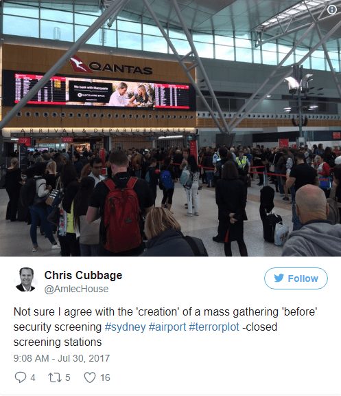 Các sân bay tại Úc rơi vào tình trạng chậm trễ lớn sau âm mưu khủng bố ở Sydney