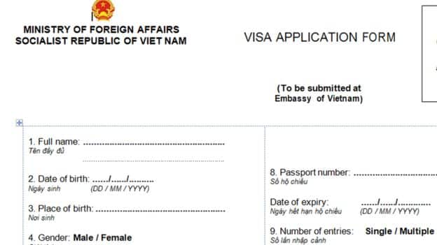 Mẫu xin visa Việt Nam dùng cụm từ 'full name'