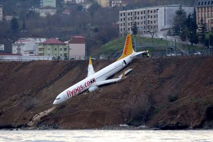 Hiện trường chiếc máy bay gặp nạn suýt lao xuống biển. (Ảnh: Reuters)