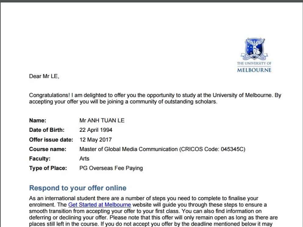  Các trường ĐH danh tiếng gửi thư thông báo trúng tuyển cho Anh Tuấn.