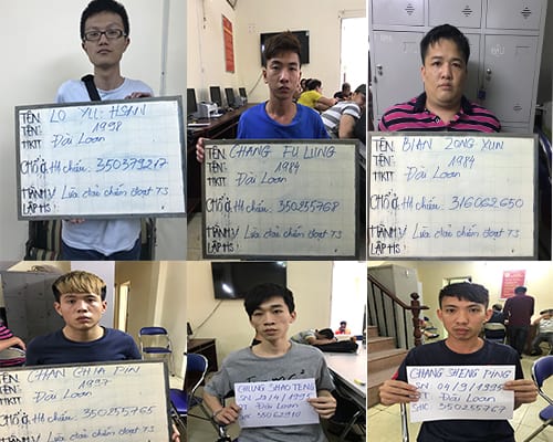 Sáu người Đài Loan bị bắt giữ. Ảnh: Ân Phạm.