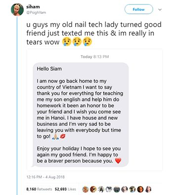 Tin nhắn chia tay và cảm ơn của Bian được Siam chia sẻ trên Twitter. Ảnh: Twitter