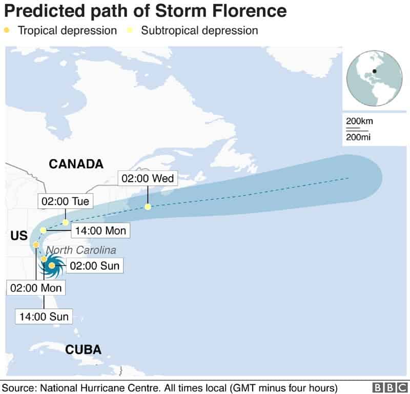 Bão Florence đổi hướng, Mỹ đối mặt 'điều tồi tệ nhất'