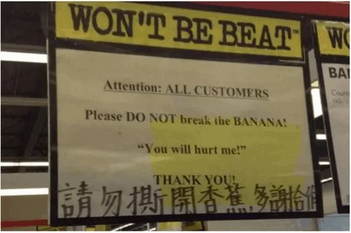 Cảnh báo bằng tiếng Trung ở một siêu thị Australia Xin đừng bẻ chuối. Ảnh: wenxucity.