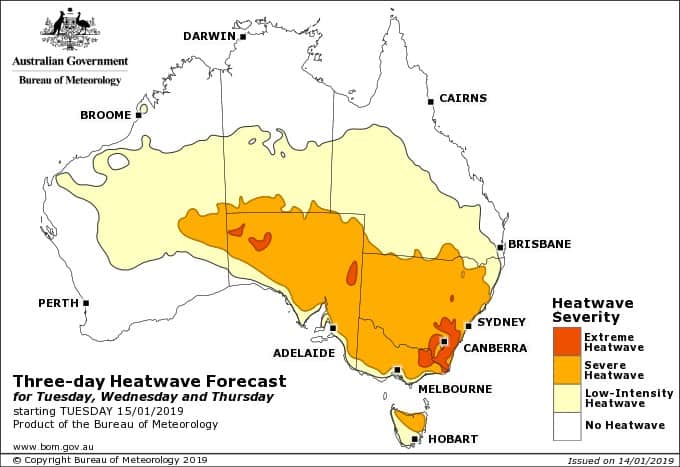 Heatwave Situation for Tuesday, Wednesday, &amp; Thursday (3 days starting 15/01/2019)
