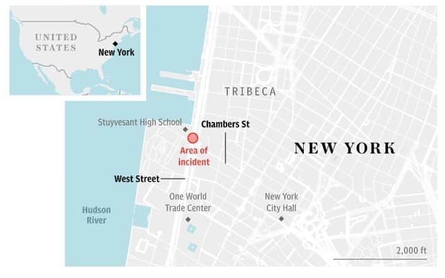 
Hiện trường vụ tấn công nằm gần Trung tâm thương mại thế giới ở New York. (Ảnh: Telegraph)
