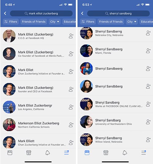 Hàng trăm tài khoản mạo danh Zuckerberg và Sandberrg trên Instagram lẫn Facebook.