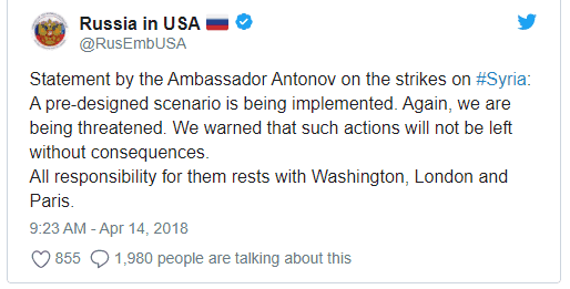 
Cảnh báo của Đại sứ Nga tại Mỹ (Ảnh: Twitter)
