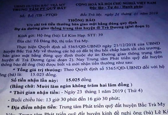 ÄÆ°á»£c thÆ°á»ng 15.025 Äá»ng vÃ¬ bÃ n giao máº·t báº±ng ÄÃºng quy Äá»nh - áº¢nh 1.