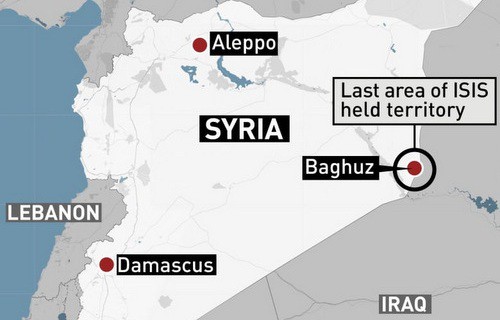Vị trí làng Baghouz ở Syria. Đồ họa: CBC.
