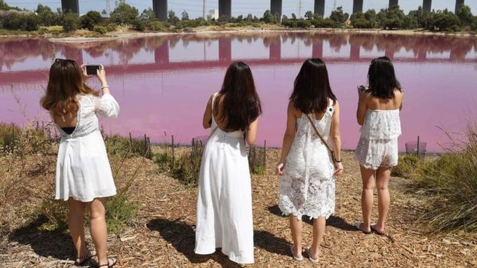 Hồ nước màu hồng bốc mùi trứng thối hút khách ở Australia