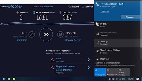 Tốc độ mạng khi đo bằng SpeedTest. Ảnh: Văn Tăng.