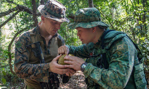 Lính Mỹ chuẩn bị nếm sầu riêng trong diễn tập Valiant Mark 2019. Ảnh: USMC.