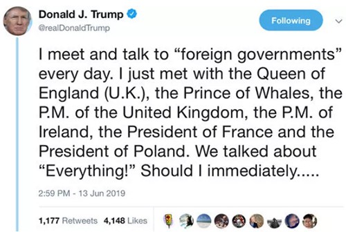 Bài viết trên Twitter của Trump viết sai tước hiệu Thái tử xứ Wales thành Whales. Ảnh: Twitter