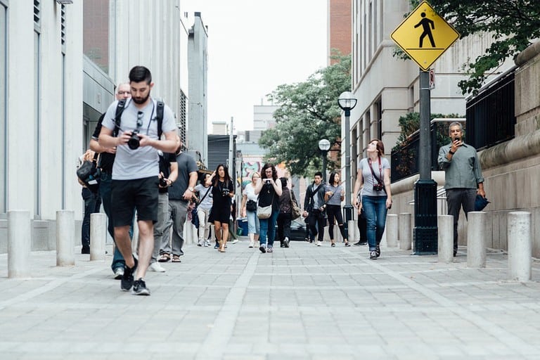 People walking on sidewalk