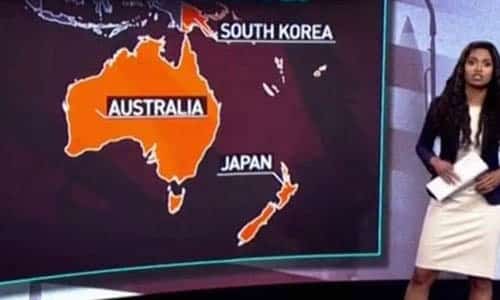 Kênh truyền hình Nga nhầm Nhật Bản với New Zealand trên bản đồ 