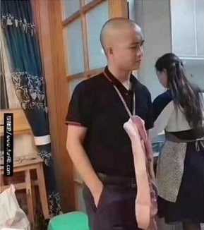 Hình ảnh hài hước về tình trạng khan hiếm thịt lợn tại chợ Lập Tử Lục, một chợ bán thịt lợn bình ổn giá ở thành phố Nam Ninh. Ảnh: Nhật báo kinh doanh Thành Đô.