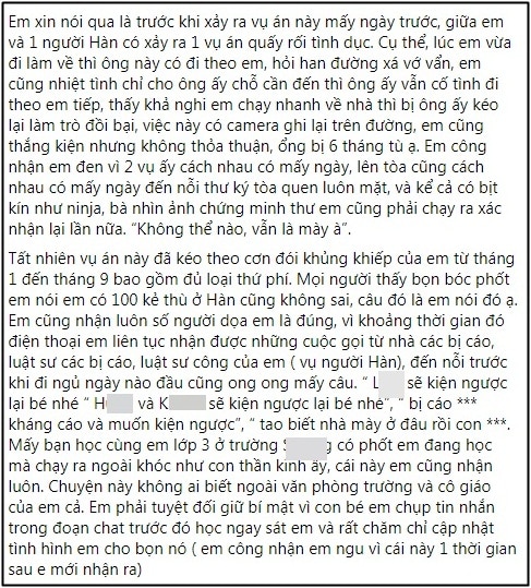 Cô gái trong vụ bị 4 thanh niên hiếp dâm tập thể bất ngờ tiết lộ trước đó vài ngày đã bị một người đàn ông Hàn giở trò đồi bại và diễn biến mới nhất trên trang cá nhân - Ảnh 2. Cô gái trong vụ bị 4 thanh niên hiếp dâm tập thể bất ngờ tiết lộ trước đó vài ngày đã bị một người đàn ông Hàn giở trò đồi bại và diễn biến mới nhất trên trang cá nhân - Ảnh 2.