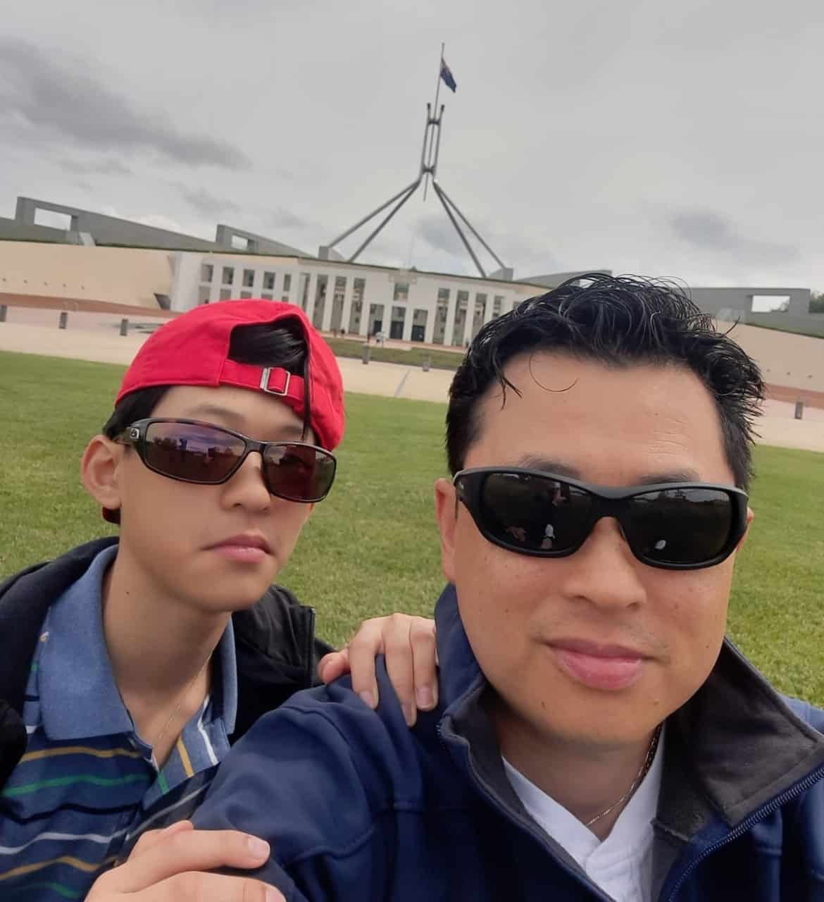 Evan and his dad, Mr. Van Tran, in Canberra