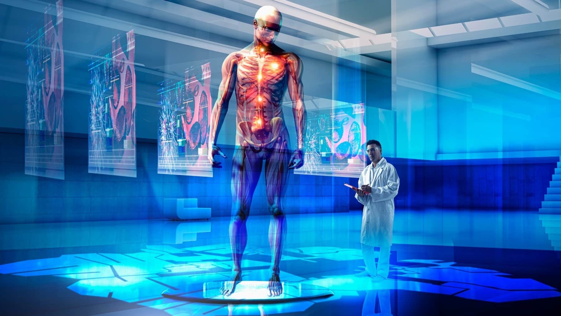 Doctor examining hologram of human anatomy – Getty Images - Colin Anderson Productions