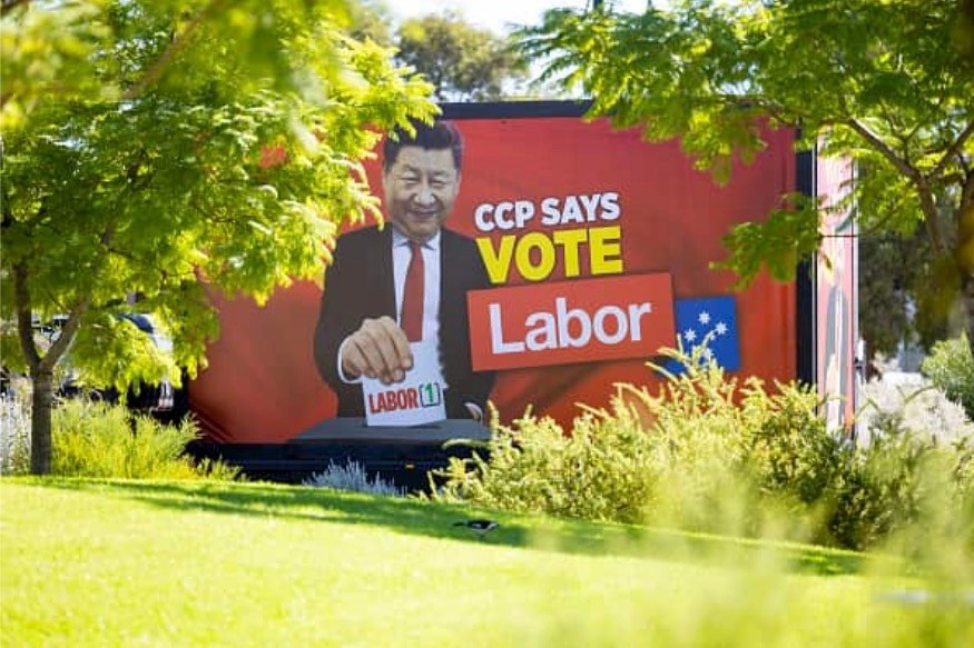 The billboard truck during a press conference held by Western Australian Premier Mark McGowan and federal opposition leader Anthony at Midland Hospital in Perth on 6 April , 2022.