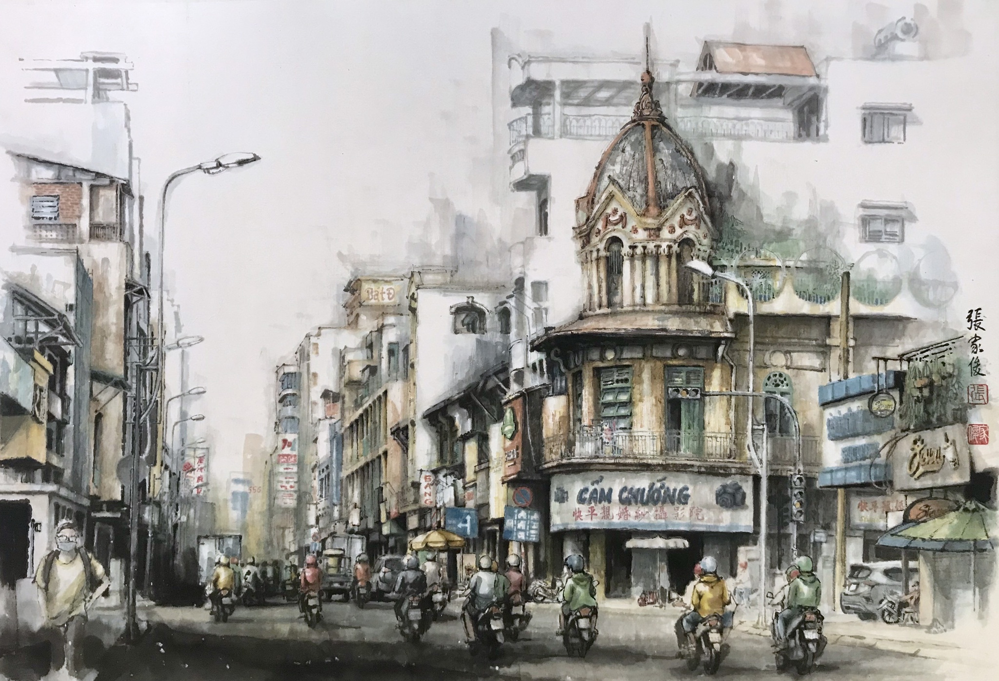 Ngắm Chợ Lớn qua tranh thủy mặc của chàng trai 9X - ảnh 4