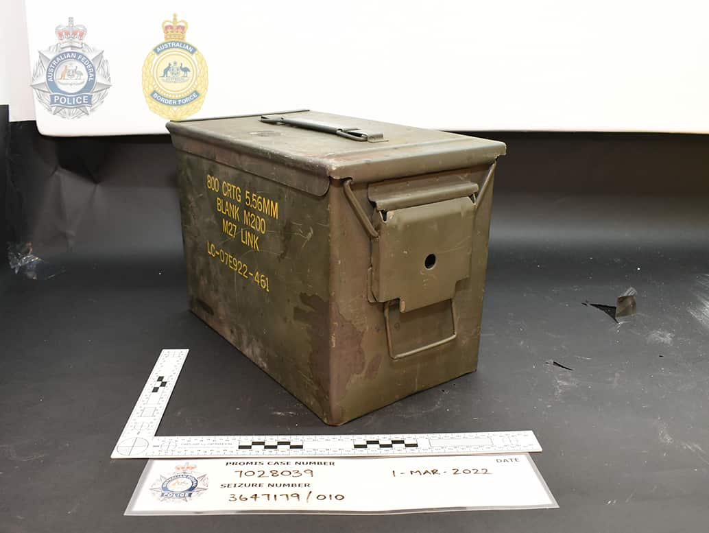 The officers detected nearly 60kg of powdered substances hidden inside military-style ammunition boxes